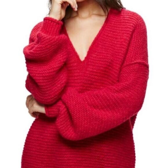 Free People All Mine Alpaca Sweater Pullover Oversized Raspberry Balloon Sleeves - Picture 1 of 6